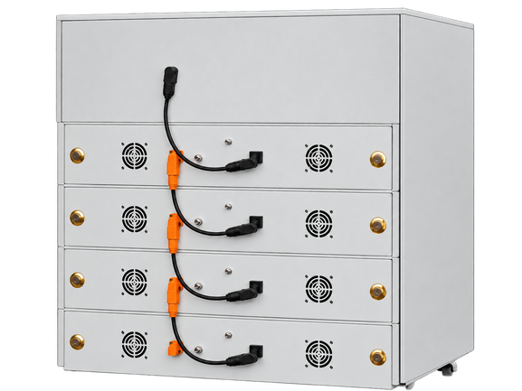TOBOR BESS cabinet — bidirectional power modules convert between the LFP battery, the grid, solar and site loads